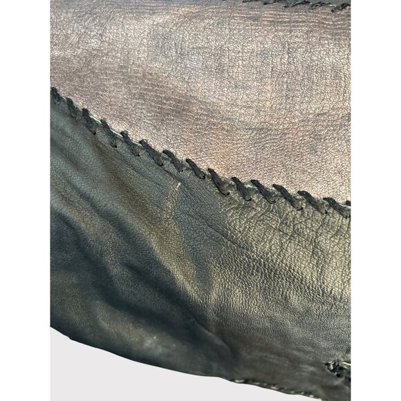 Vintage 80s Patchwork Leather Metallic Batwing Sleeve Sweater Top Retro Rare - Picture 7 of 8
